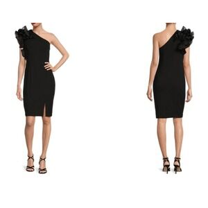 Marina Ruffle Short Fitted Slit Cocktail Dress Size 6
